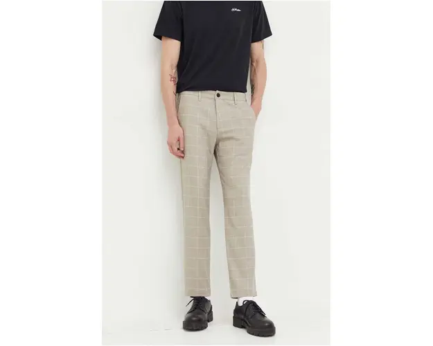 Hollister Co. pantaloni barbati, culoarea bej, mulata