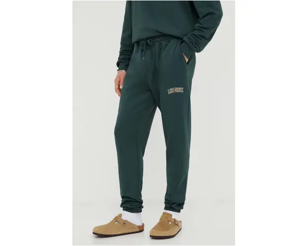 Les Deux pantaloni de trening din bumbac culoarea verde, cu imprimeu