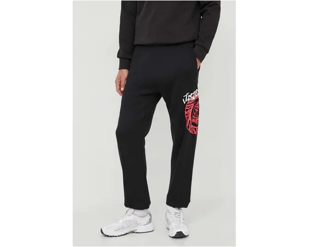Just Cavalli pantaloni de trening din bumbac culoarea negru, cu imprimeu