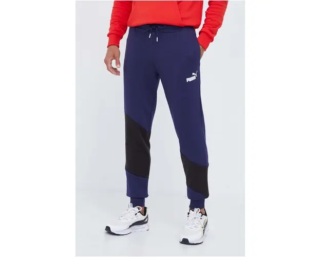 Puma pantaloni de trening culoarea albastru marin, cu imprimeu