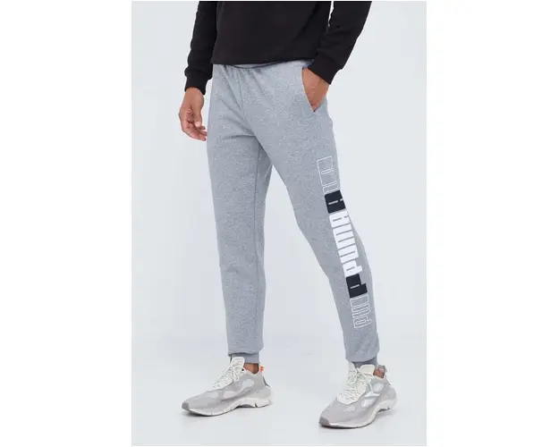 Puma pantaloni de trening culoarea gri, cu imprimeu
