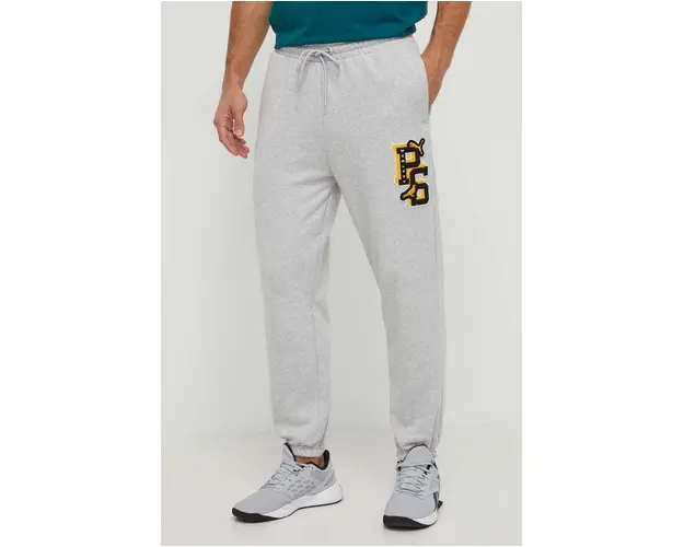 Puma pantaloni de trening din bumbac PUMA X STAPLE culoarea gri, cu imprimeu