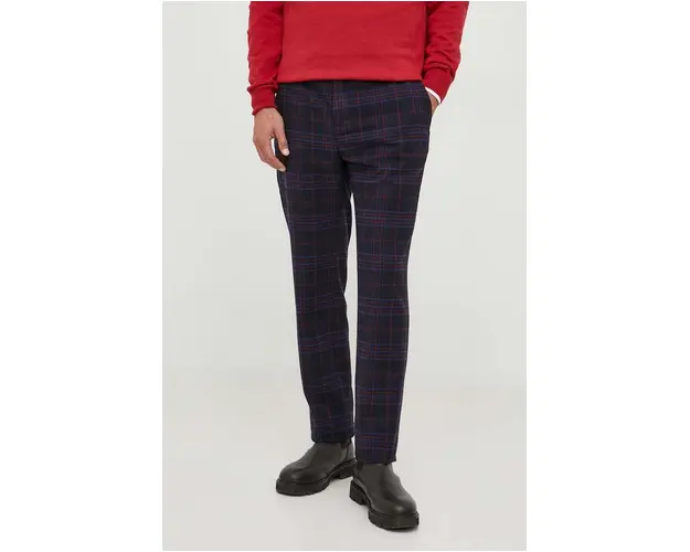 La Martina pantaloni din lana culoarea albastru marin, cu fason chinos