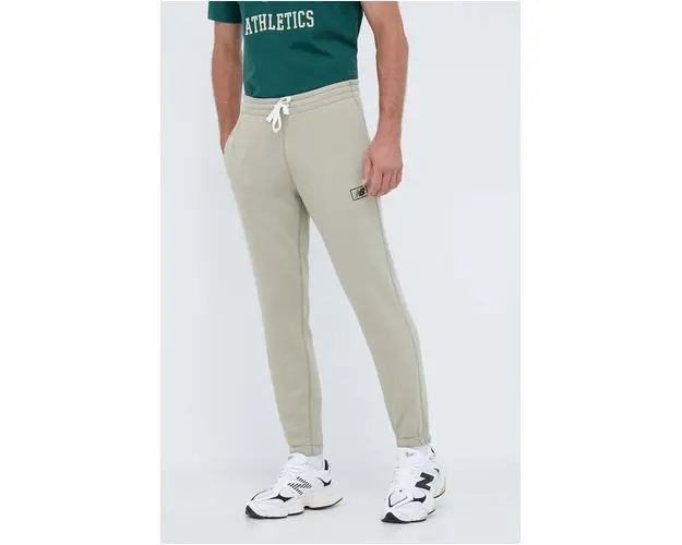 New Balance pantaloni de trening culoarea verde, neted