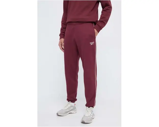 Reebok pantaloni de trening culoarea bordo, neted