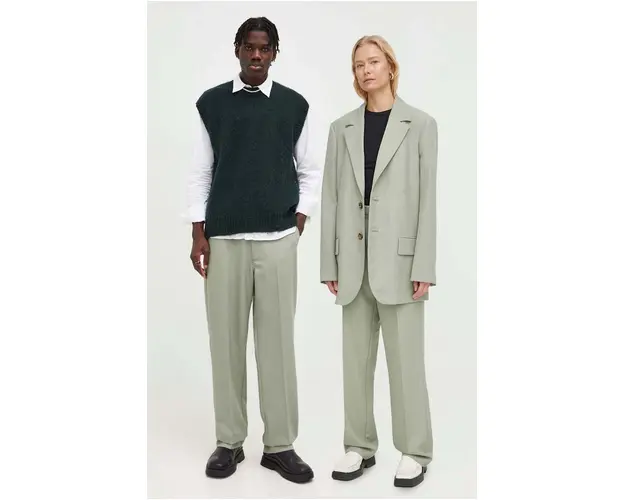 Won Hundred pantaloni din lana culoarea verde, drept