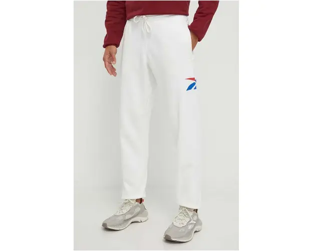 Reebok Classic pantaloni de trening culoarea alb, cu imprimeu