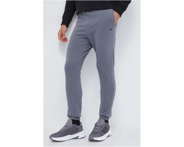 Reebok pantaloni de trening culoarea gri, neted