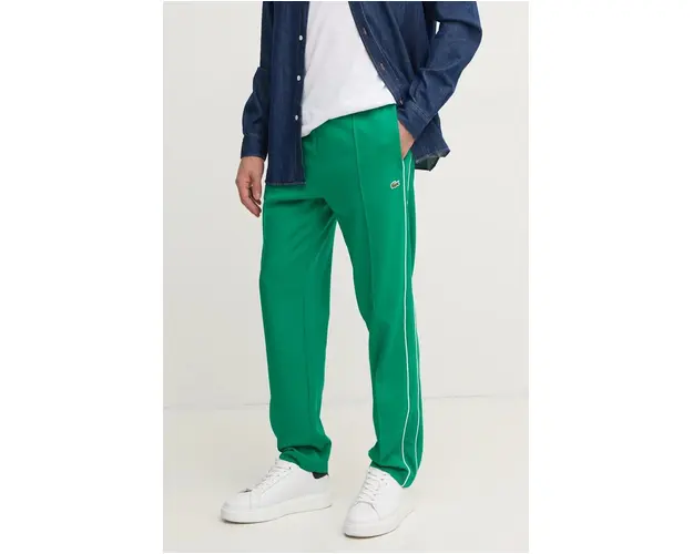 Lacoste pantaloni de trening culoarea verde, neted