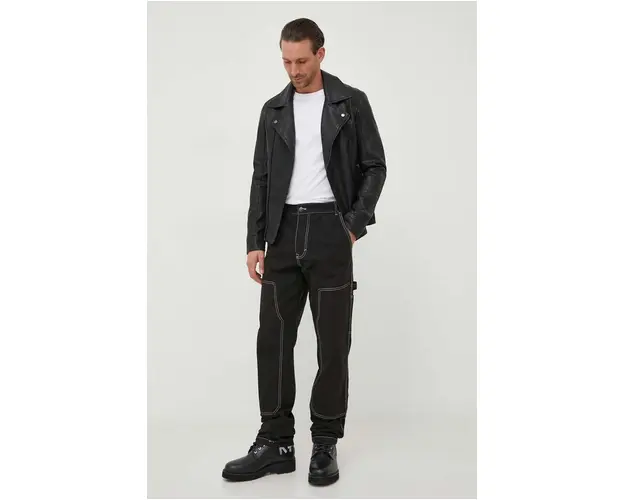 United Colors of Benetton pantaloni de bumbac culoarea negru, drept