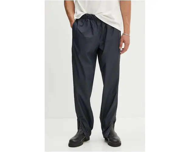 Rains pantaloni culoarea bleumarin, high waist