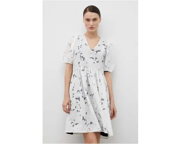 Bruuns Bazaar rochie din amestec de in culoarea alb, mini, evazati