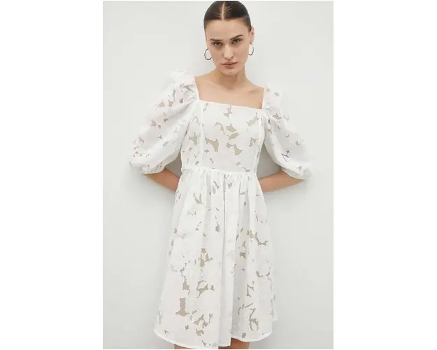 Bruuns Bazaar rochie din amestec de in culoarea alb, mini, evazati