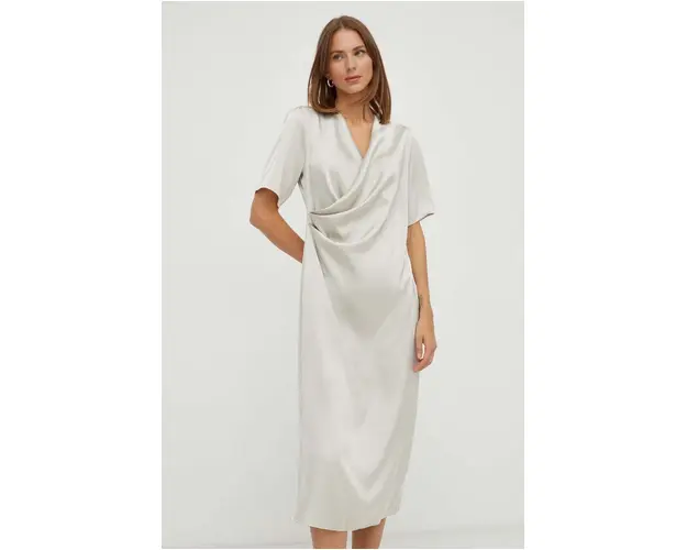 Bruuns Bazaar rochie culoarea bej, midi, drept