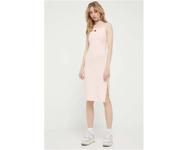 Tommy Jeans rochie culoarea roz, midi, mulata