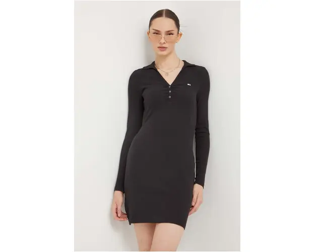 Tommy Jeans rochie culoarea negru, mini, mulata