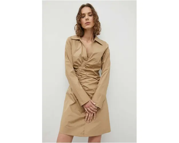 Herskind rochie din bumbac culoarea bej, mini, drept