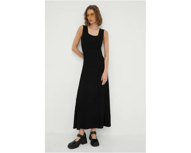 By Malene Birger rochie Lilo culoarea negru, maxi, evazati