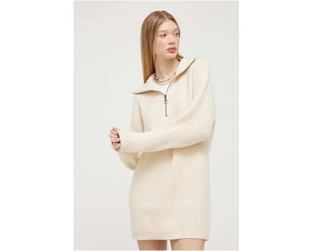 Billabong rochie din amestec de lana culoarea bej, mini, drept