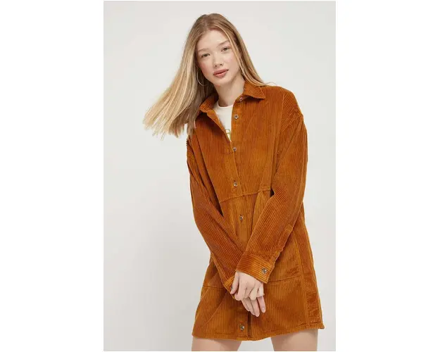 Billabong rochie din velur culoarea maro, mini, drept