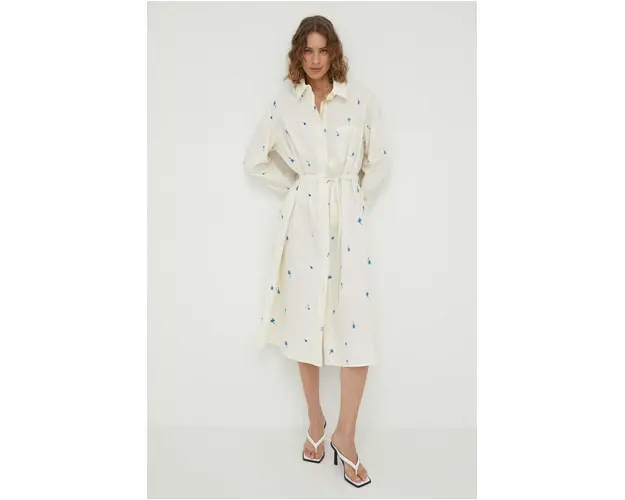 Lovechild rochie din bumbac culoarea bej, midi, evazati