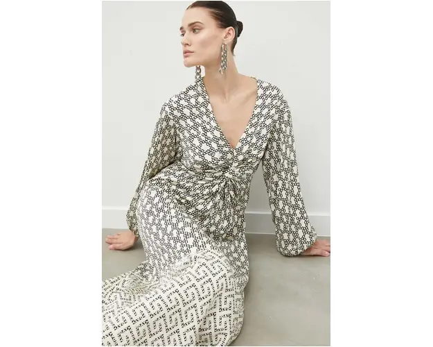 Day Birger et Mikkelsen rochie culoarea bej, maxi, evazati