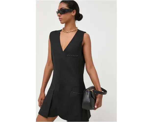 Victoria Beckham rochie din amestec de lana culoarea negru, mini, mulata