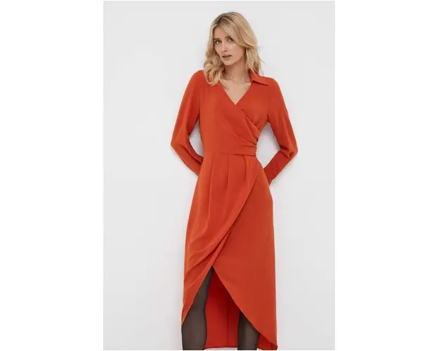 Sisley rochie culoarea portocaliu, midi, evazati