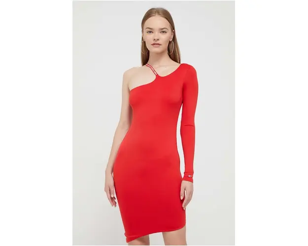 Tommy Jeans rochie culoarea rosu, mini, mulata