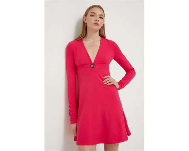 Tommy Jeans rochie culoarea roz, mini, evazati DW0DW16484