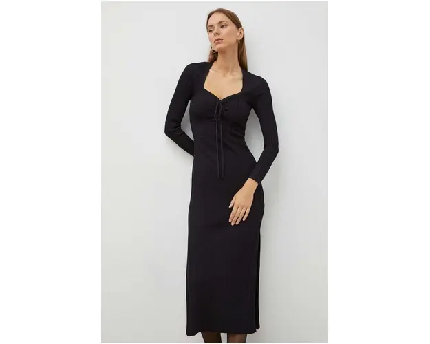 BA&SH rochie culoarea negru, midi, mulata