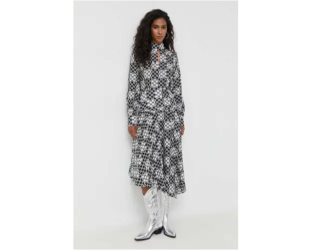 Karl Lagerfeld rochie de matase culoarea negru, mini, evazati