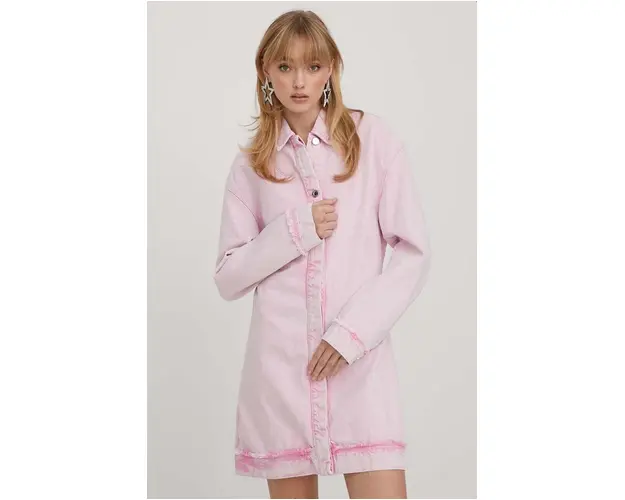 Stine Goya rochie jeans Marie culoarea roz, mini, oversize