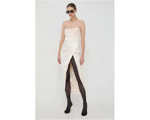 Bardot rochie culoarea bej, mini, mulata