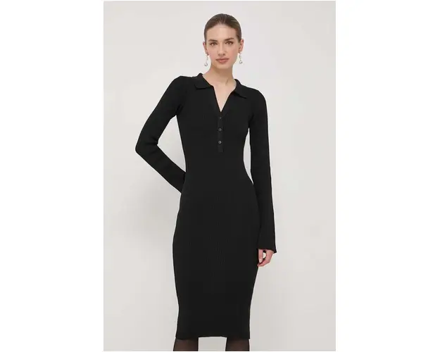 La Mania rochie culoarea negru, midi, mulata