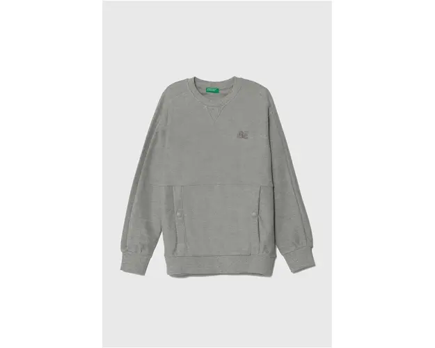 United Colors of Benetton hanorac de bumbac pentru copii culoarea gri, neted