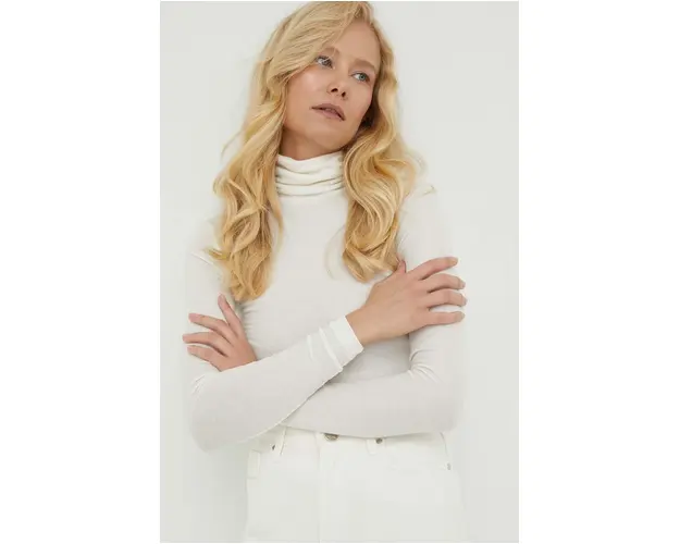 Bruuns Bazaar longsleeve din amestec de lana Angela culoarea bej, cu guler