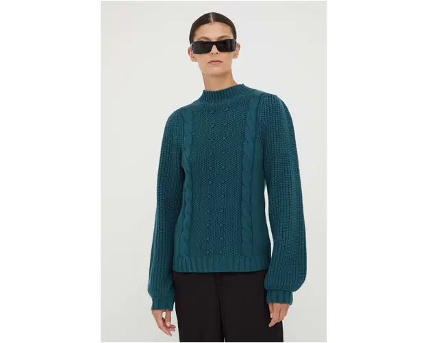 Bruuns Bazaar pulover femei, culoarea verde, calduros, cu turtleneck