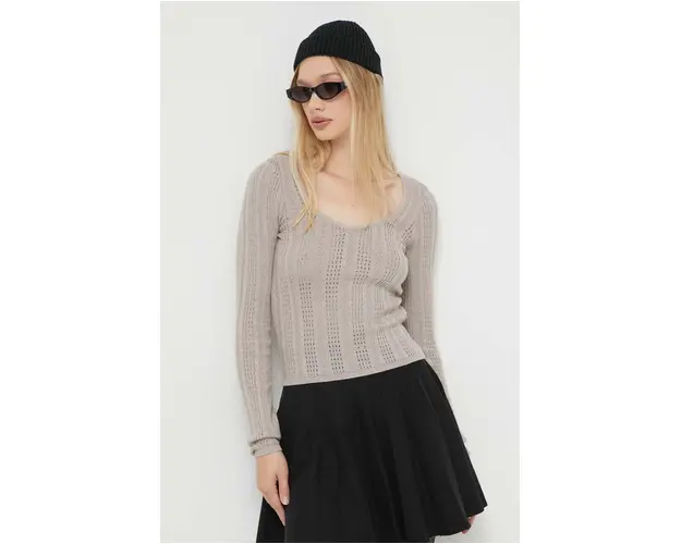 Hollister Co. pulover femei, culoarea bej, light