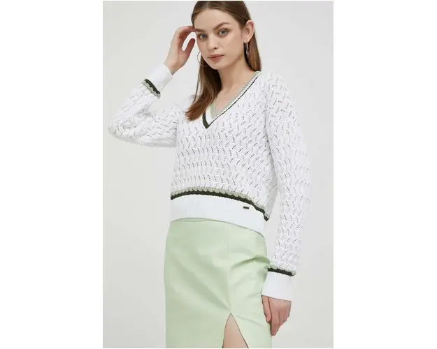 Pepe Jeans pulover de bumbac culoarea alb, light