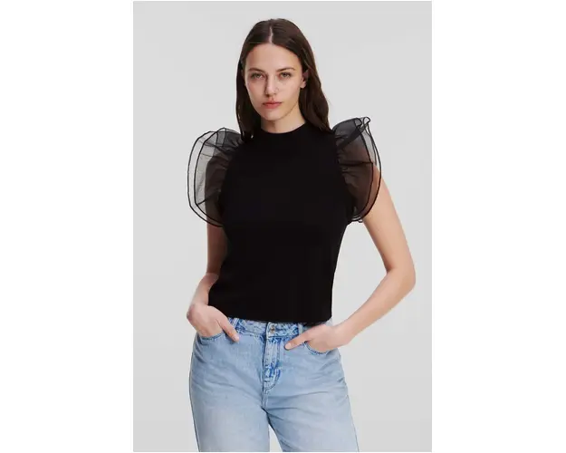 Karl Lagerfeld bluza femei, culoarea negru, neted