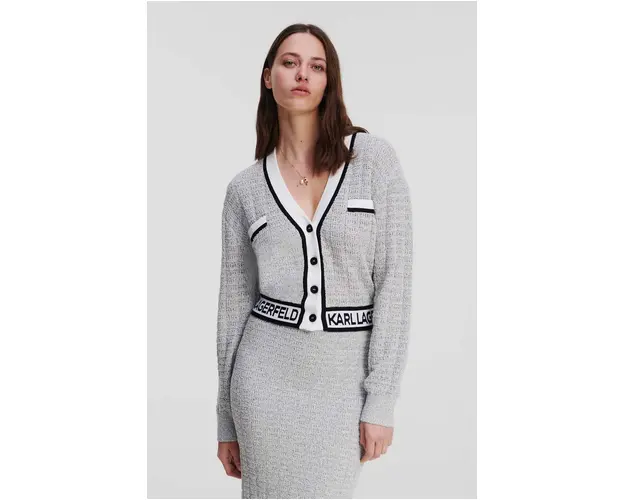 Karl Lagerfeld cardigan femei, culoarea gri, light