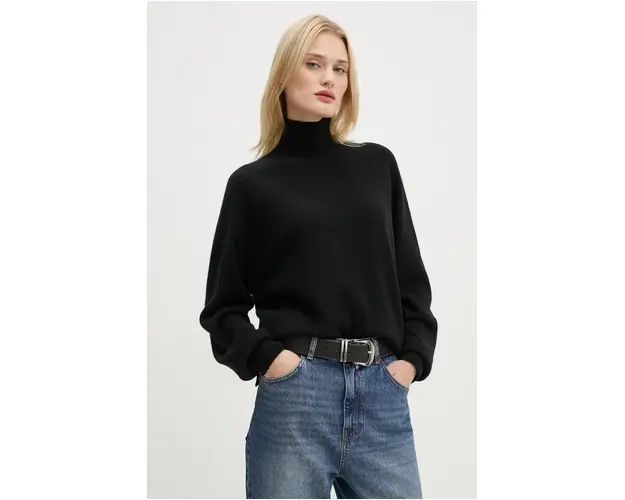 Drykorn pulover de lana femei, culoarea negru, cu guler