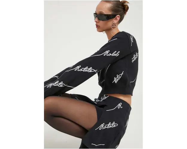 Rotate pulover din amestec de lana femei, culoarea negru, light