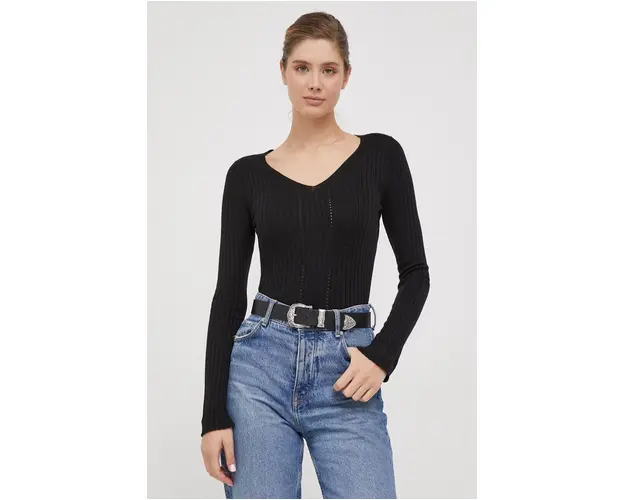 Pepe Jeans pulover din amestec de lana femei, culoarea negru, light