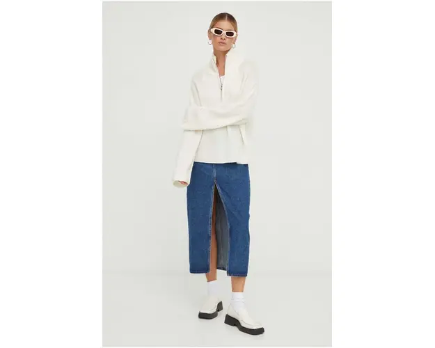 Résumé pulover de lana femei, culoarea bej, light, cu turtleneck