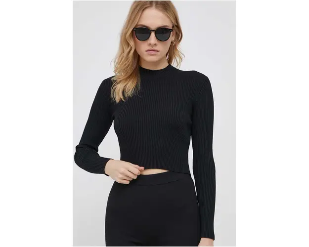 Sisley pulover femei, culoarea negru, light, cu turtleneck