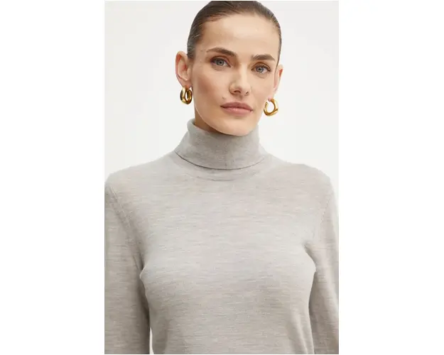 BOSS pulover de lana femei, culoarea gri, light, cu guler