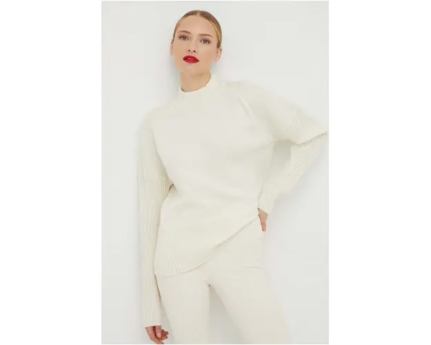 BOSS pulover de lana femei, culoarea alb