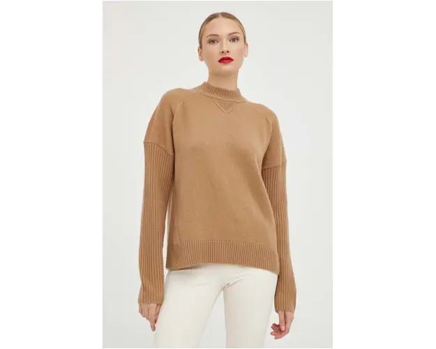 BOSS pulover de lana femei, culoarea bej